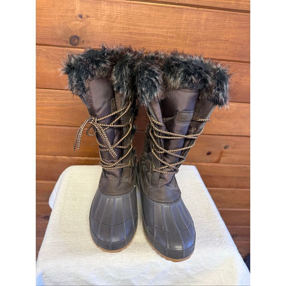 Khombu Kandice Tall Lace-up Faux Fur Winter Snow Boots Sz 10 Brown/gray - Picture 6 of 8